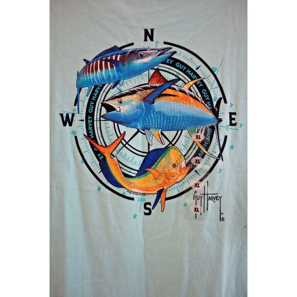 Guy Harvey GHV56001 Men's Sz XL Beach Glass Green Triple Play S/S Cotton T-Shirt - Picture 4 of 6